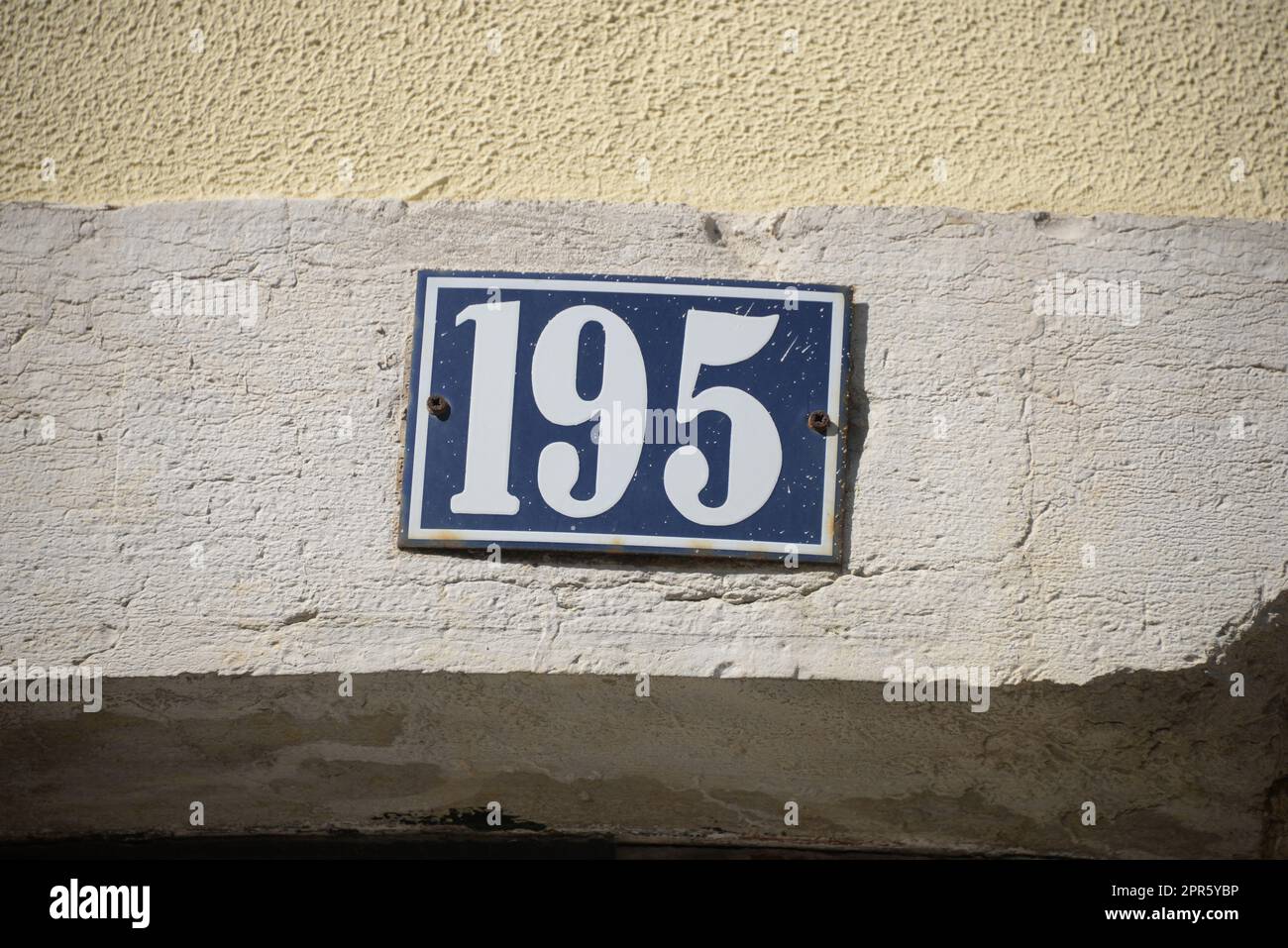 number 195 on a house in Lisbon - Lisboa - the capital of Portugal, September, 2018 Stock Photo