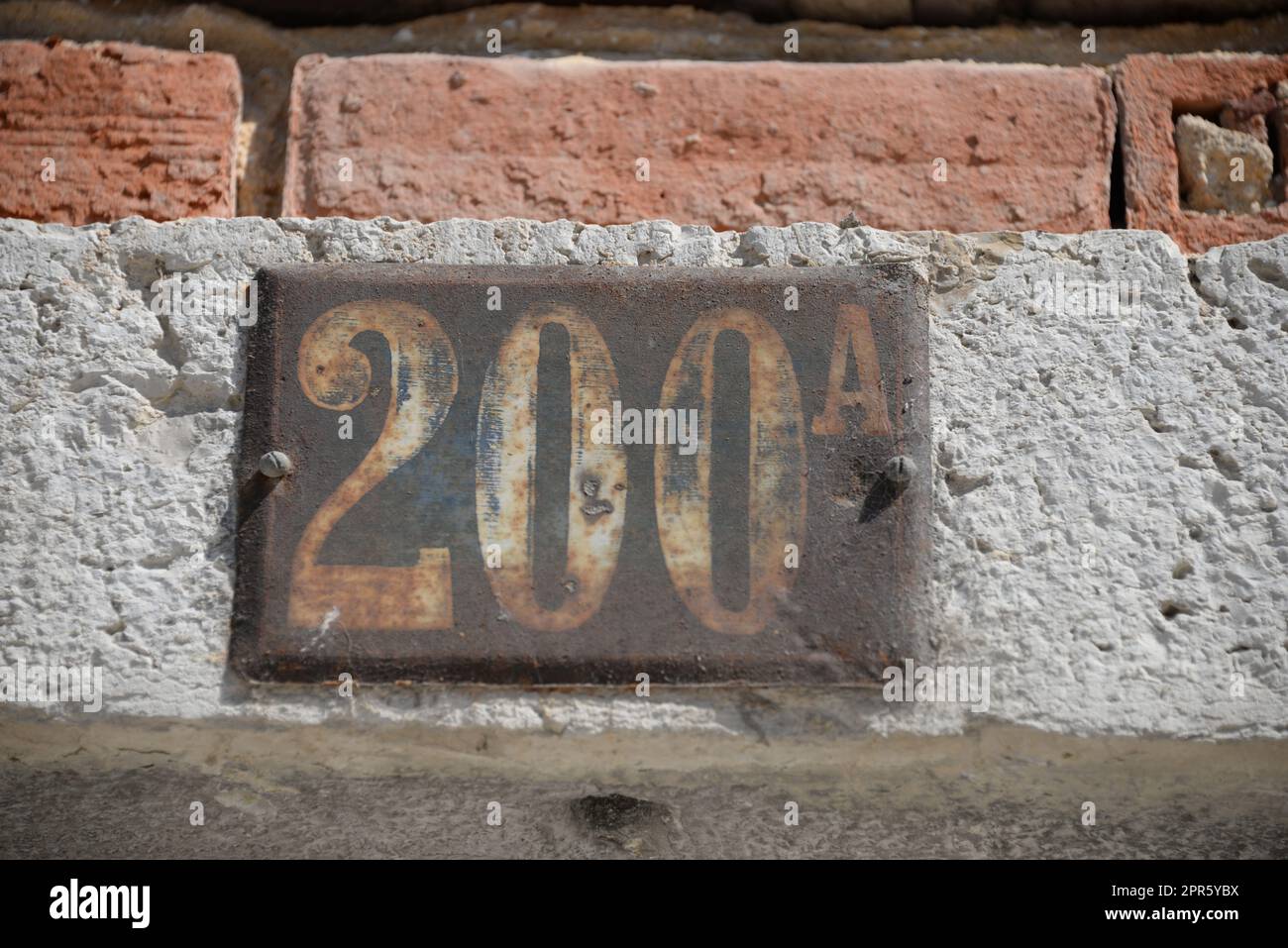 number 200 on a house in Lisbon - Lisboa - the capital of Portugal, September, 2018 Stock Photo