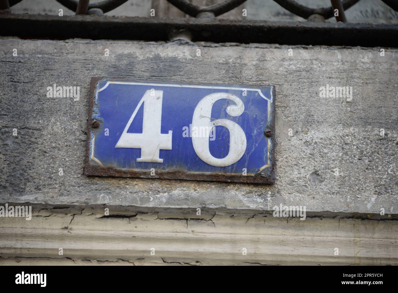 number 46 on a house in Lisbon - Lisboa - the capital of Portugal, September, 2018 Stock Photo