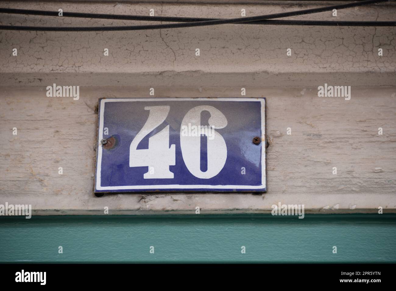 number 46 on a house in Lisbon - Lisboa - the capital of Portugal, September, 2018 Stock Photo