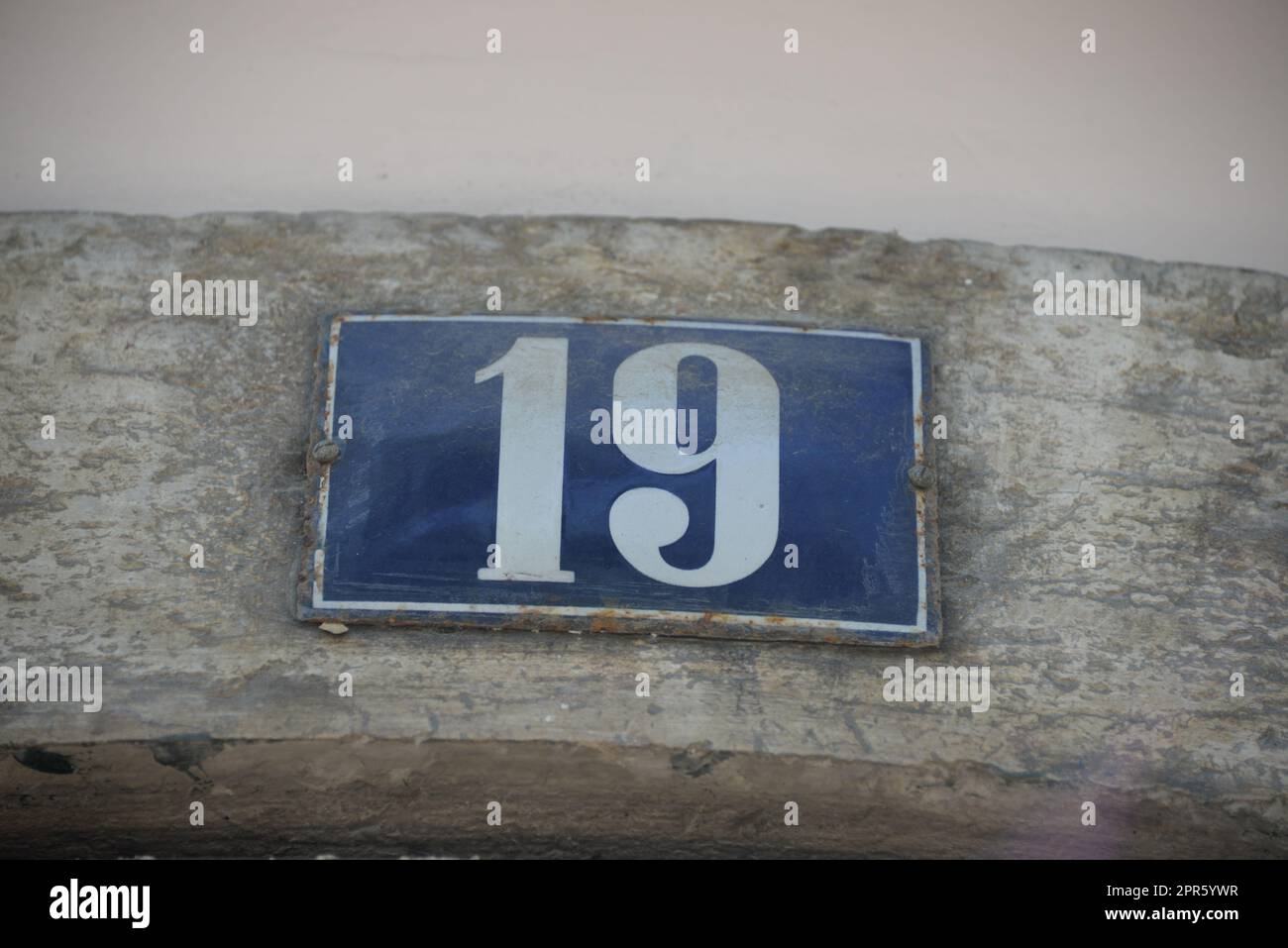 number 19 on a house in Lisbon - Lisboa - the capital of Portugal, September, 2018 Stock Photo