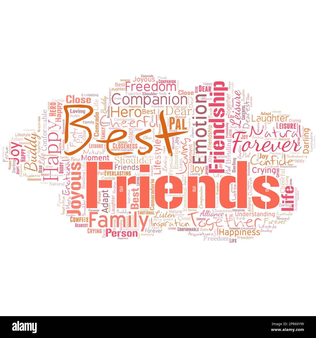 Big word cloud in the shape of UFO with words best friends. A person you value above other persons. Forever buddies Stock Vector