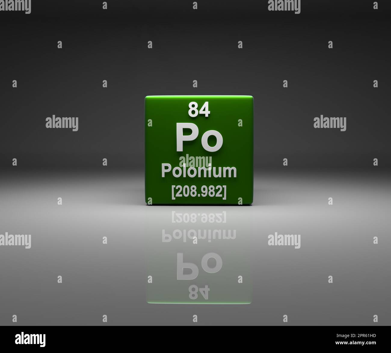 Cube with Polonium number 84 periodic table Stock Photo