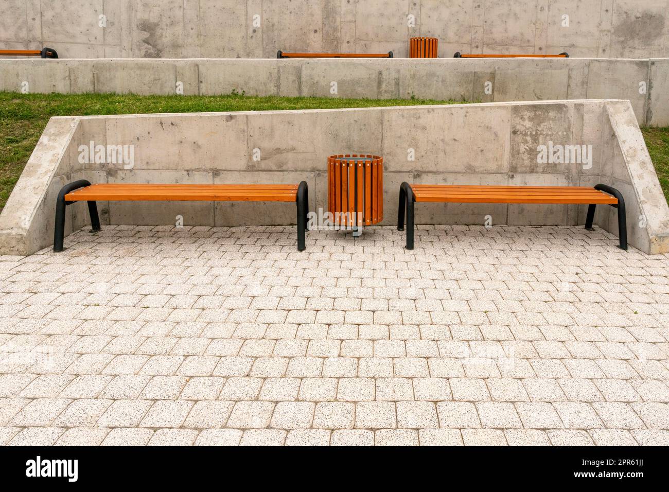 Wood bench 2024 on concrete wall