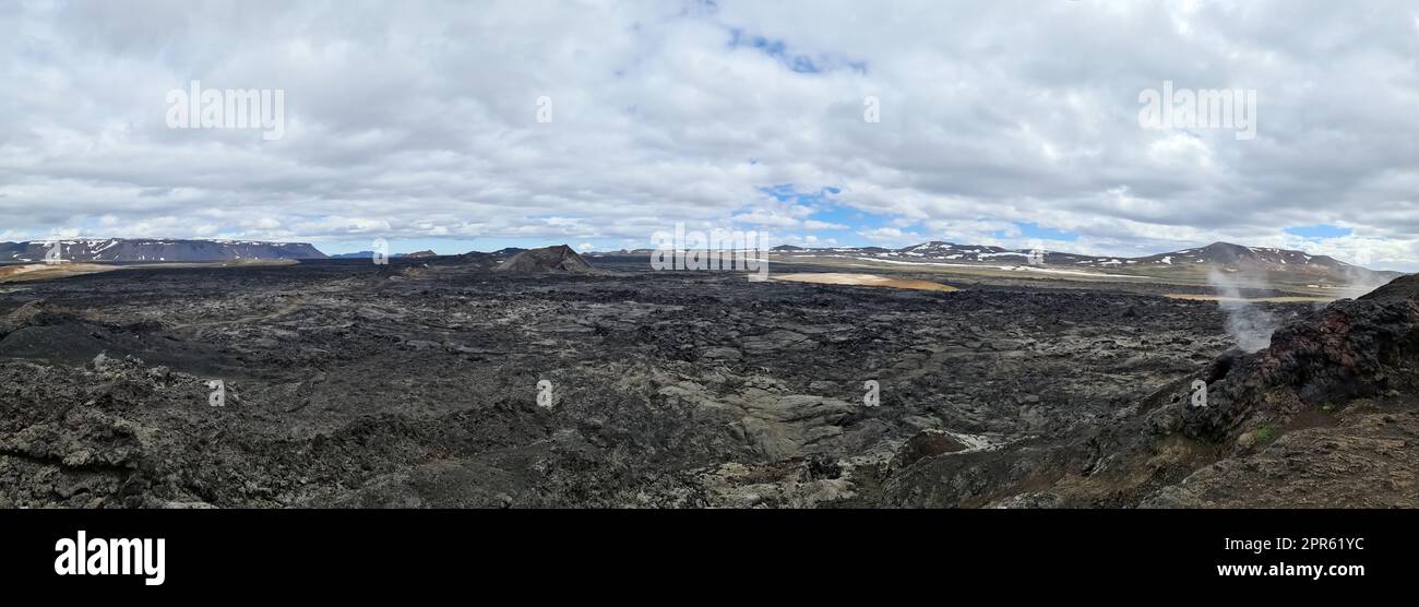 View of the lava fields of a past volcanic eruption in Iceland. Stock Photo