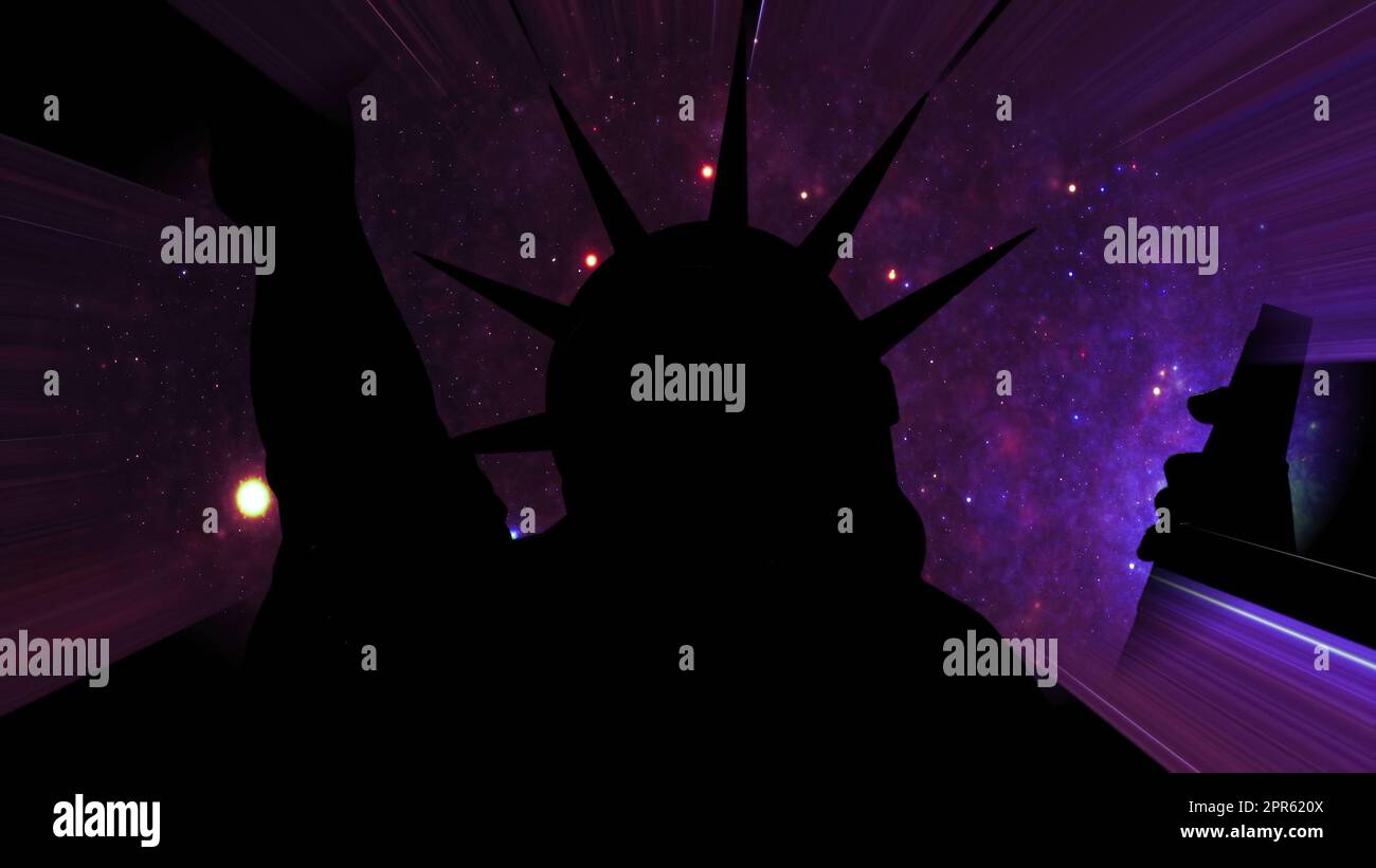 Statue of liberty against Stars in the night with light rays Stock