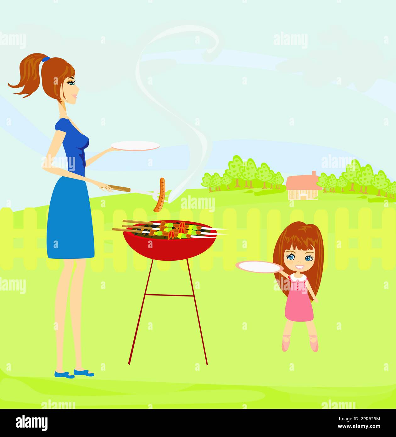 vector illustration of a family having a picnic in a park Stock Photo