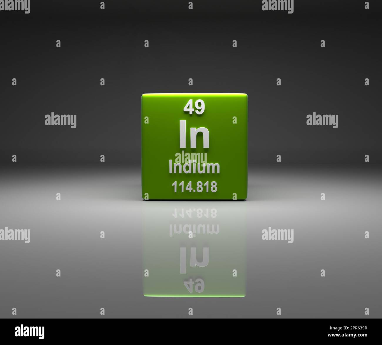 Cube with Indium number 49 periodic table Stock Photo