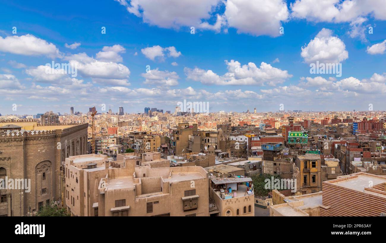 Aerial cityscape of old Cairo, Egypt with Old buildings, and part of Al Rifai Mosque Stock Photo