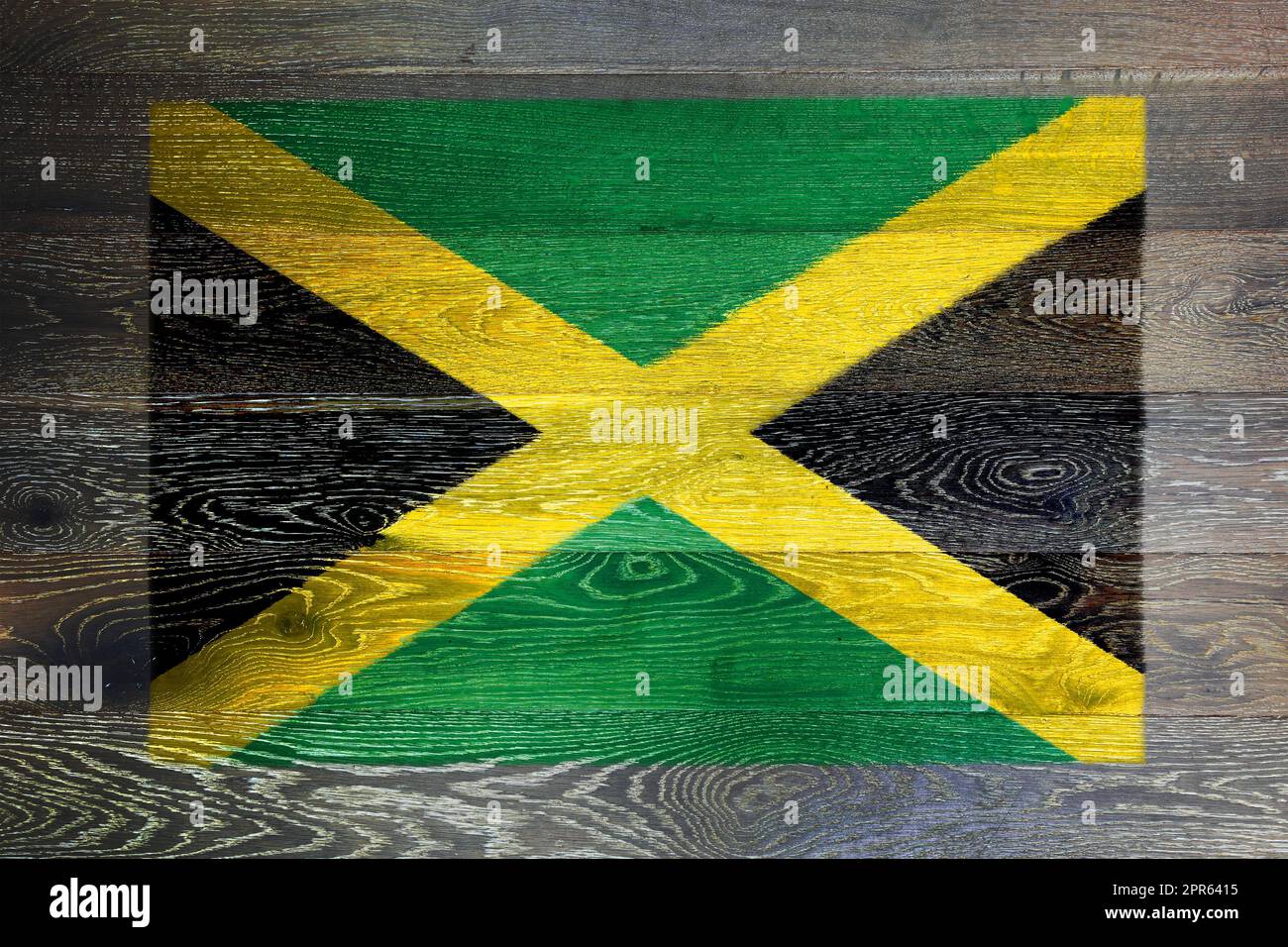 Jamaica flag on rustic old wood surface background Stock Photo - Alamy