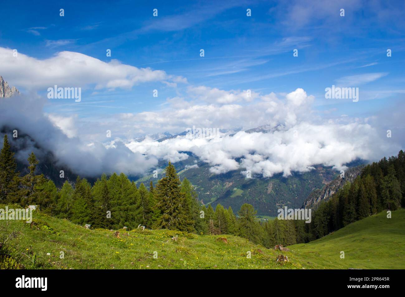Landscape of Lienz Dolomites in Austria. Panorama of massive Alpine mountains. Stock Photo