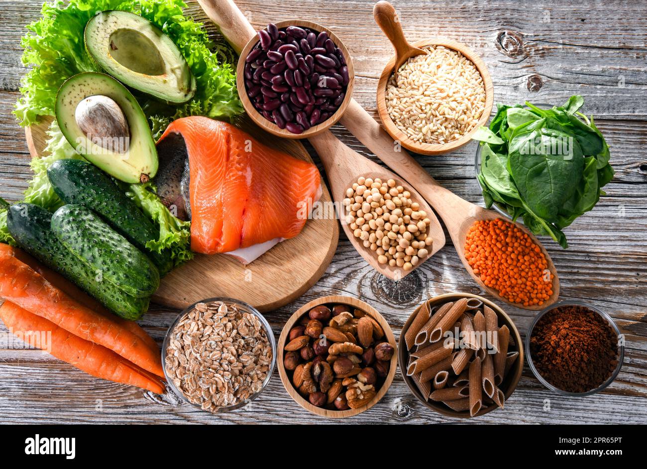 Foods recommended for stabilizing insulin and blood sugar levels Stock Photo