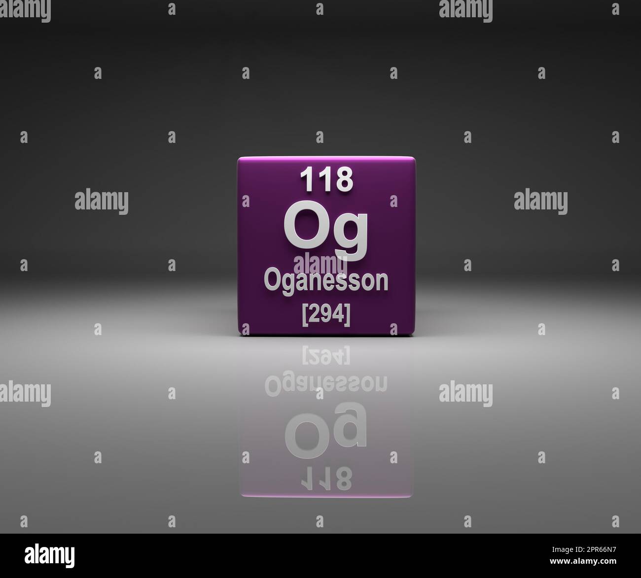 Cube with Oganesson number 118 periodic table Stock Photo