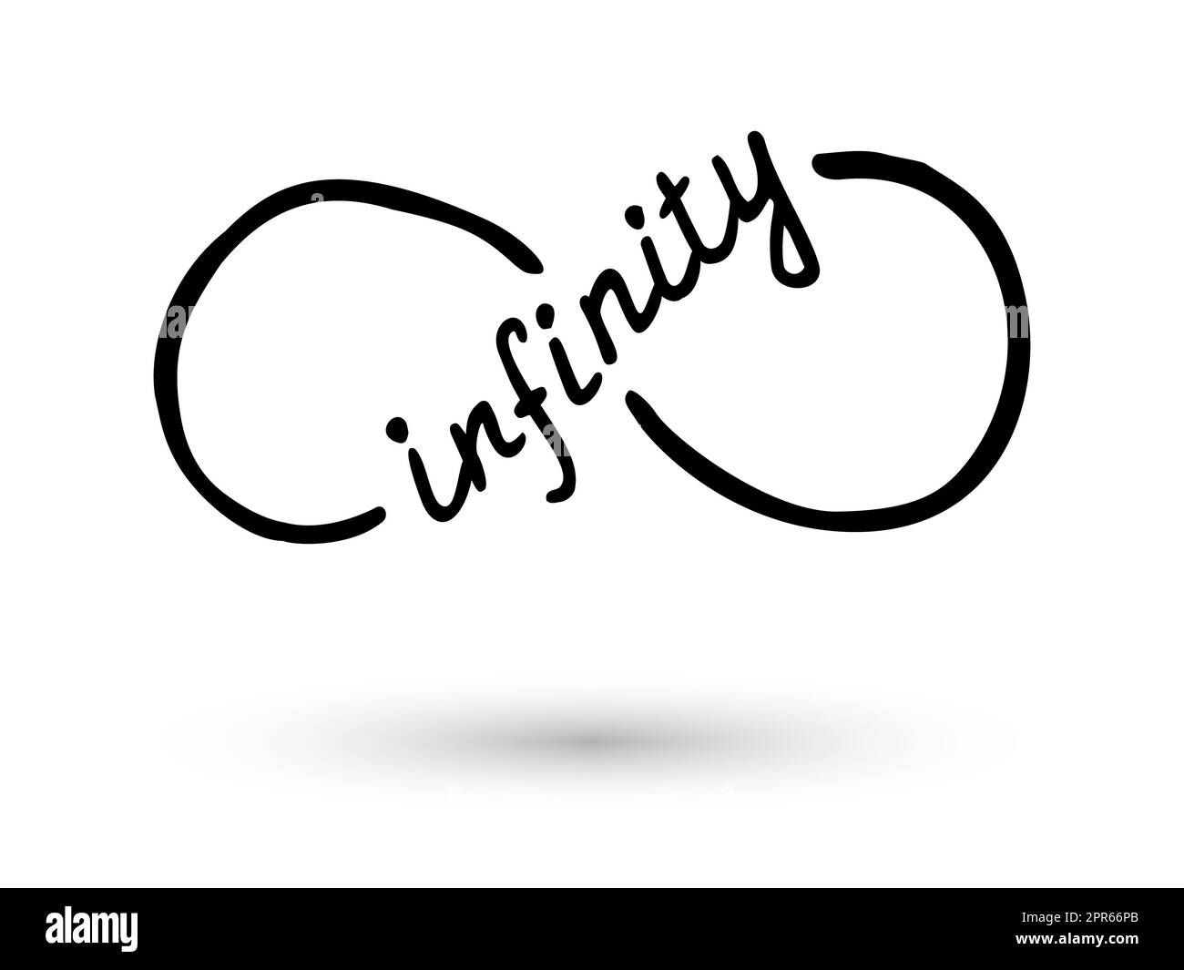 Infinity symbol and infinity word hand drawn with ink brush. Thin line scribble icon. Modern doodle grunge outline. Endless, life concept. Graphic des Stock Photo