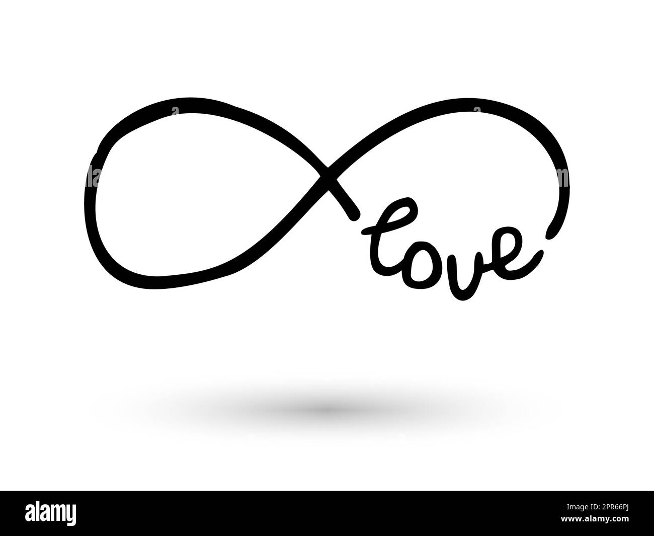 Infinity symbol with word love. Icon hand drawn with ink brush. Modern doodle outline. Endless love, wedding, engagement concept. Graphic design eleme Stock Photo