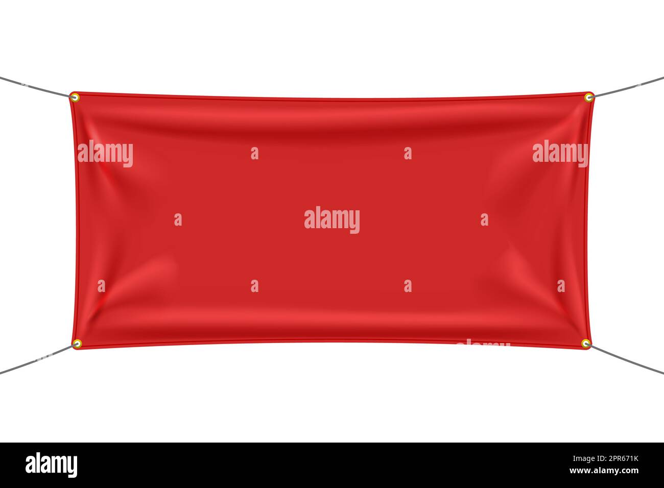 Red textile banner with folds isolated on white background Blank