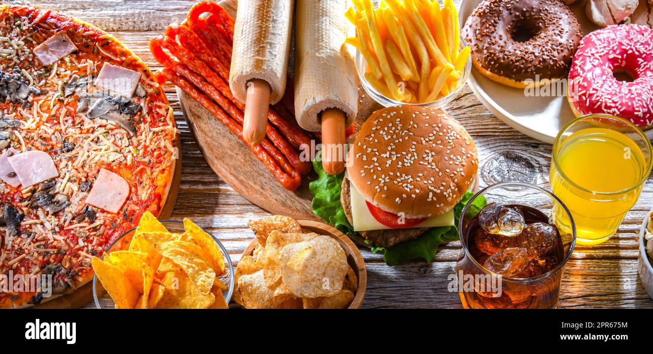 Foods enhancing the risk of cancer. Junk food Stock Photo