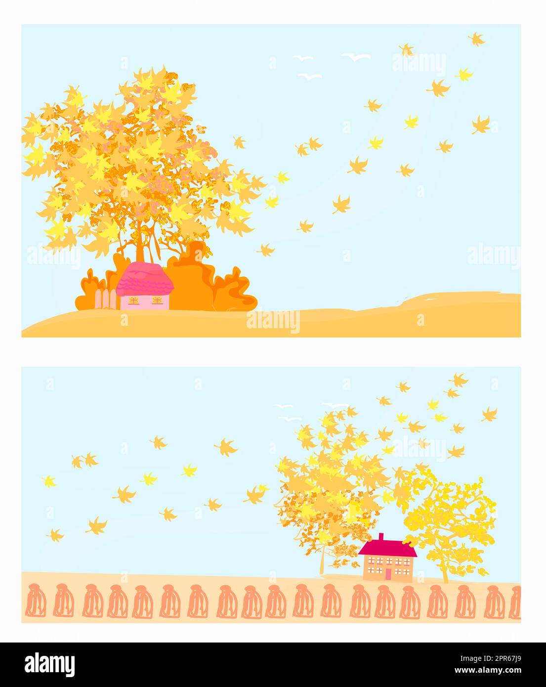 Beautiful vector autumn landscape set Stock Photo - Alamy