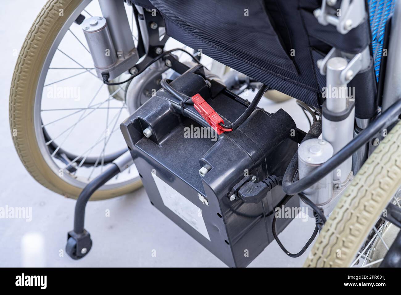 Battery of electric wheelchair for patient or people with disability people. Stock Photo