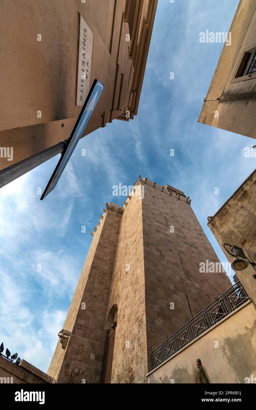 The Elephant Tower is the second highest medieval tower in Cagliari. Stock Photo