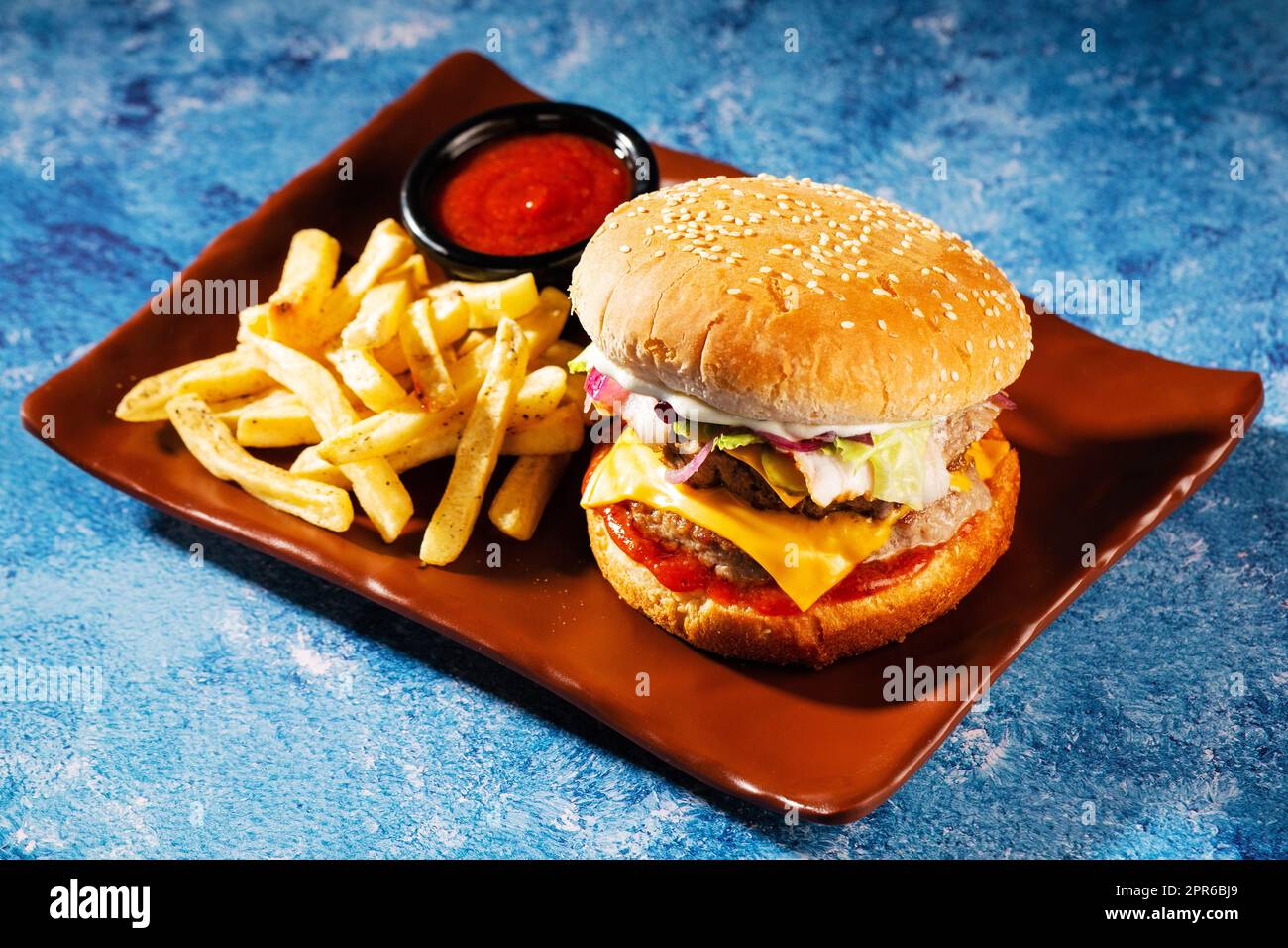 Burger. Juicy pork cutlet, cheddar cheese, crispy pickled onions