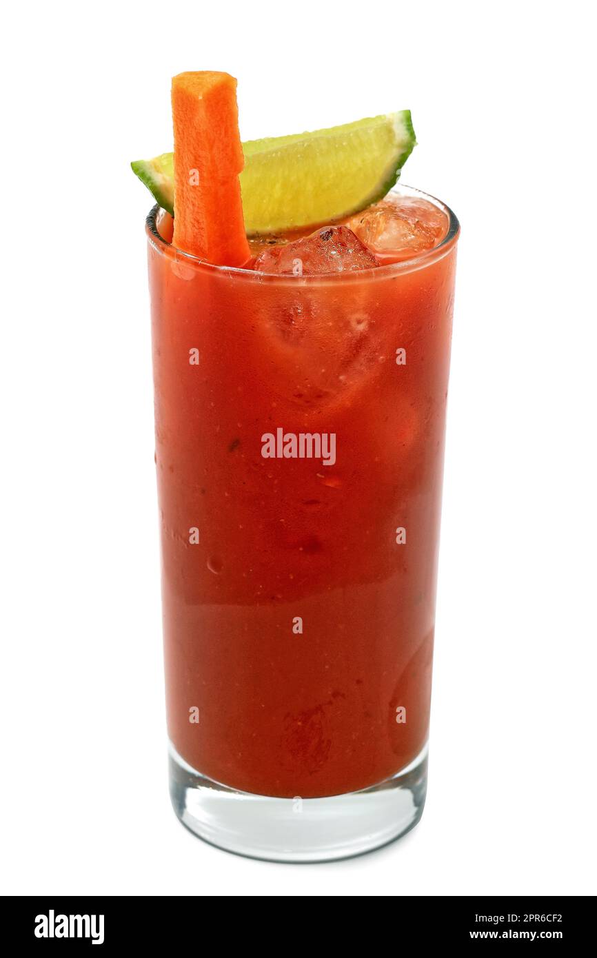 Bloody Mary, classic drink with celery, pepper sauce, vodka, lemon