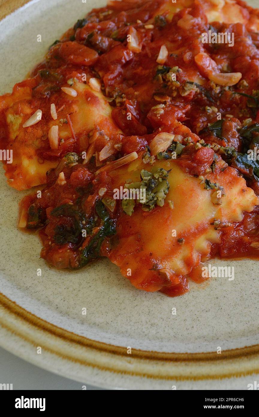 Vegetable ravioli on a plate ready to eat Stock Photo