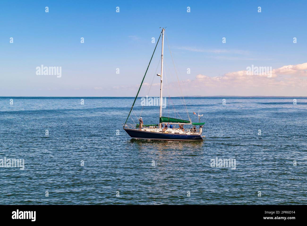 Sailboat sailing at atlantic ocean, piriapolis city, maldonado, uruguay
