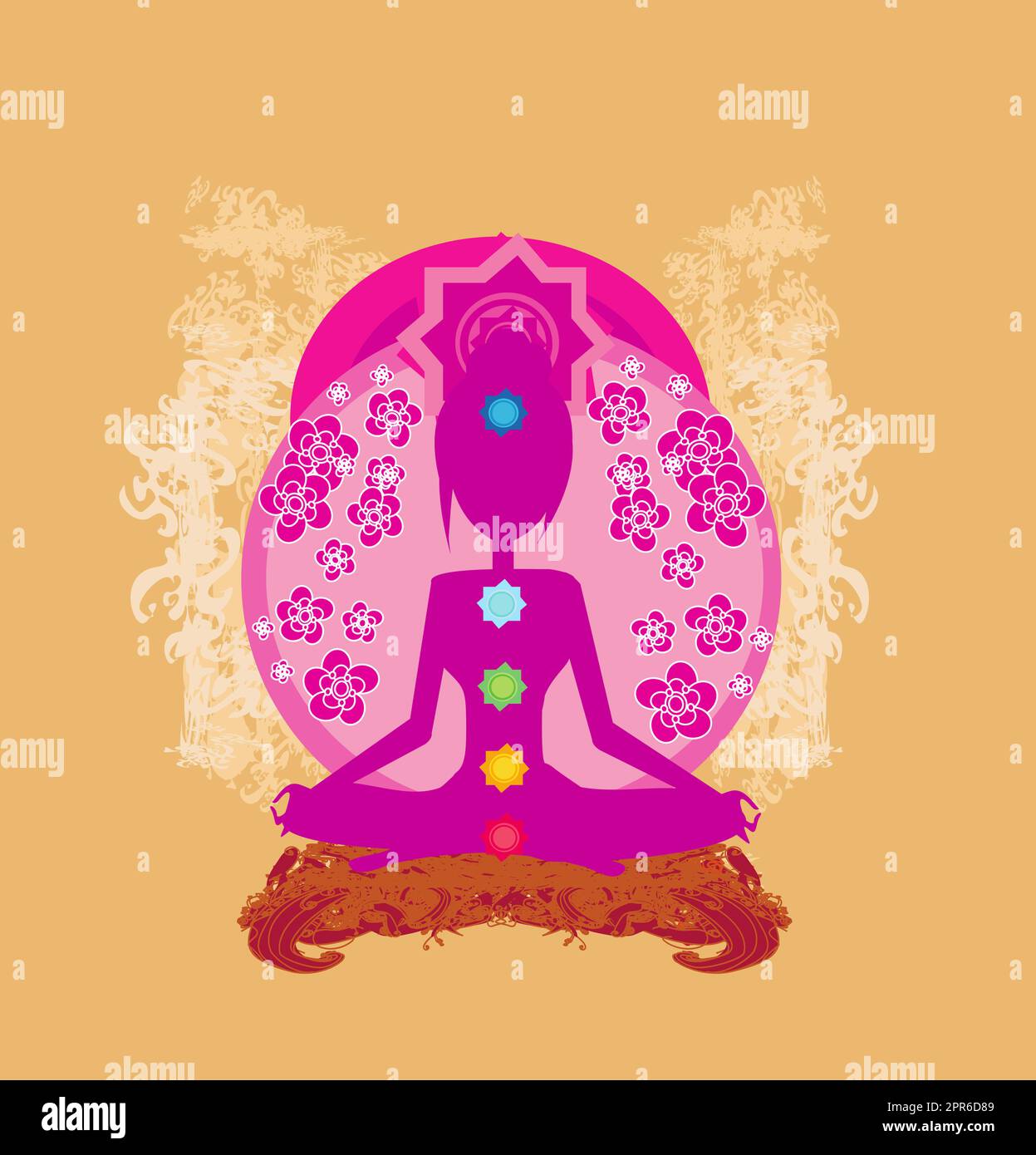 Yoga lotus pose. Padmasana with colored chakra points Stock Photo Alamy