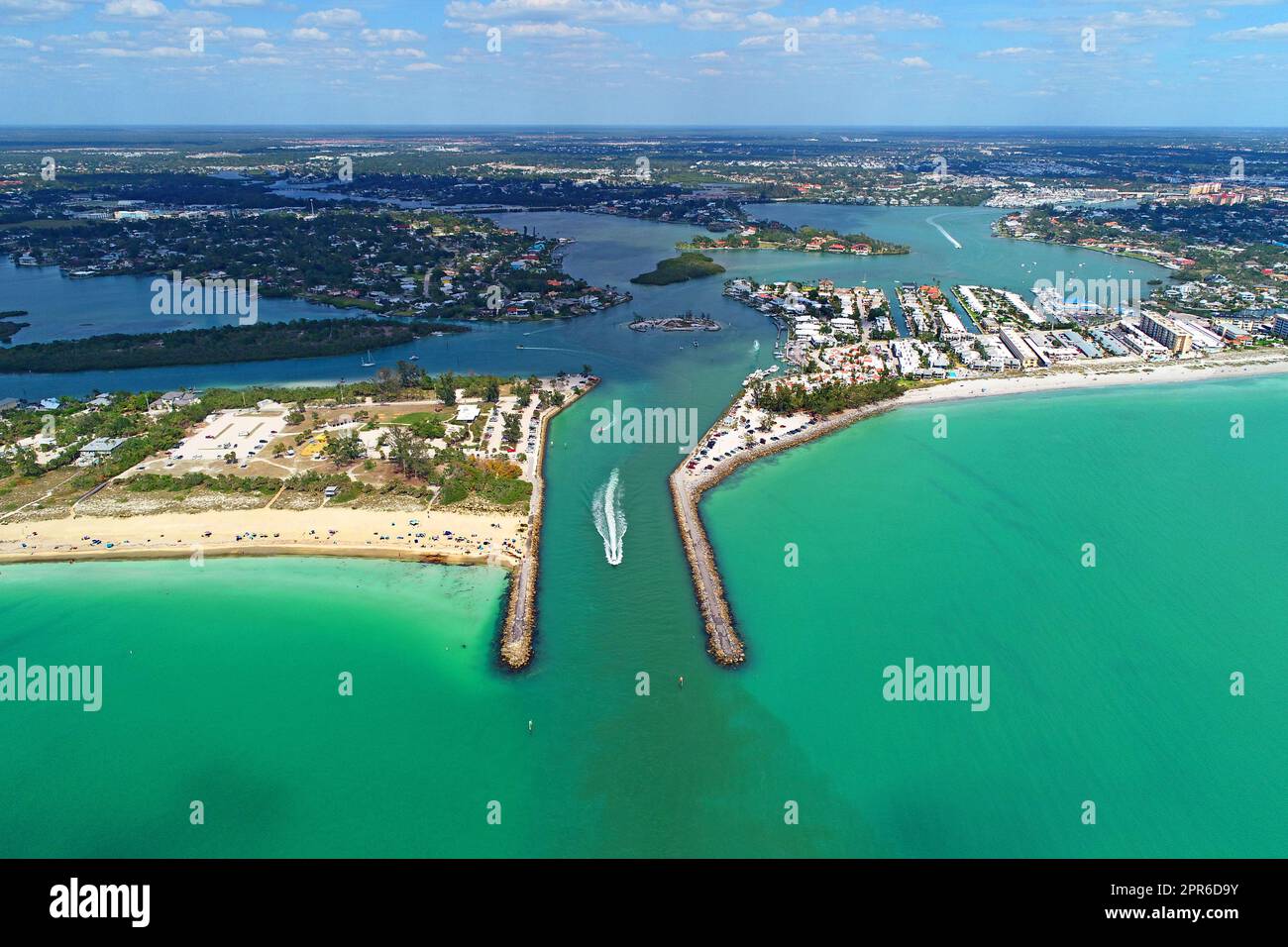The Jetty at Venice Florida along Florida Gulf Coast a famouss tuorist destination Stock Photo