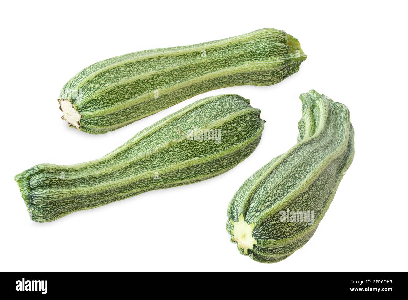 Courgettes Costata Romanesco on white Stock Photo