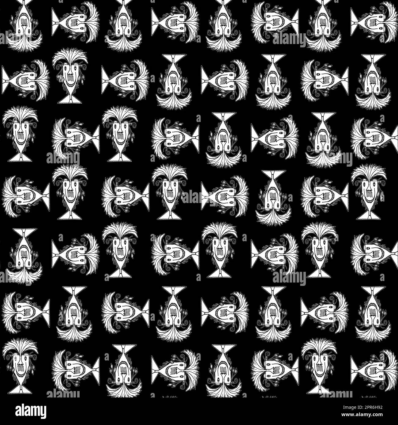 Black and white funny sketchy style man portrait motif drawing pattern ...