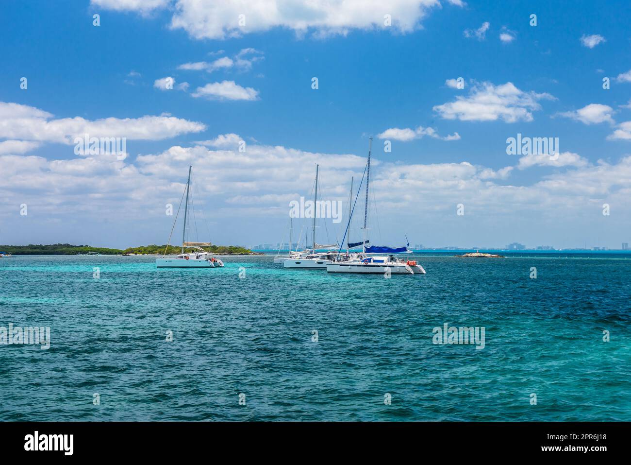 Sailboat and turquoise clear water, blue water, Caribbean ocean, Isla Mujeres, Cancun, Yucatan, Mexico Stock Photo