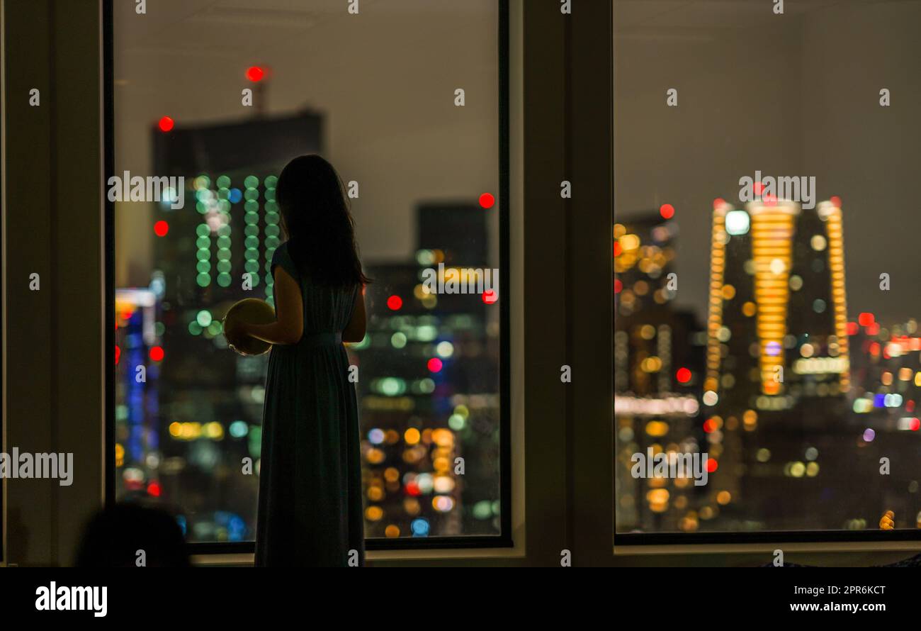 Night view and female silhouette Stock Photo