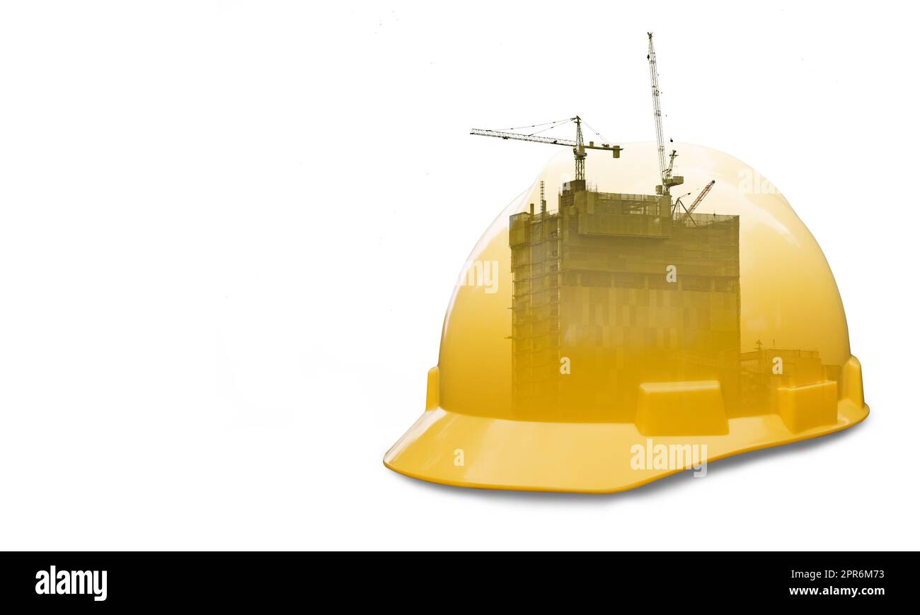 Architect building concept and helmet security, safety equipment on
