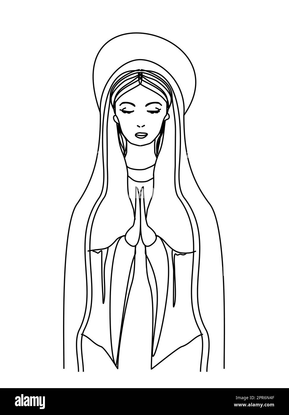 Blessed Virgin Mary in black and white contour drawing Stock Photo - Alamy