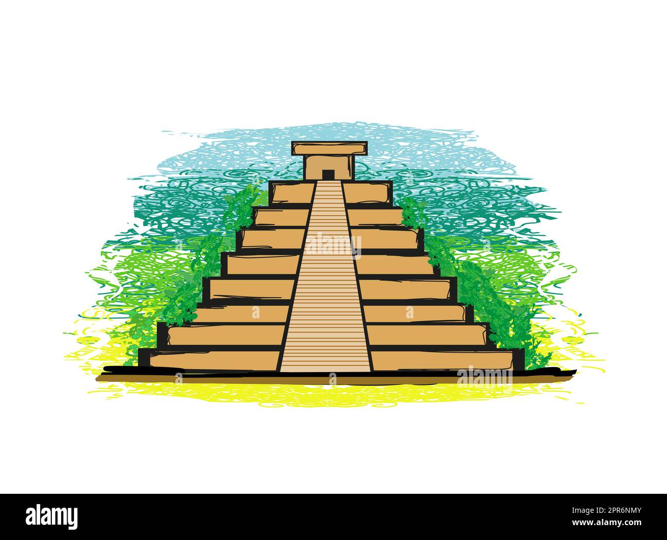 Mayan Pyramid, Chichen-Itza, Mexico - grunge abstract banner Stock Photo