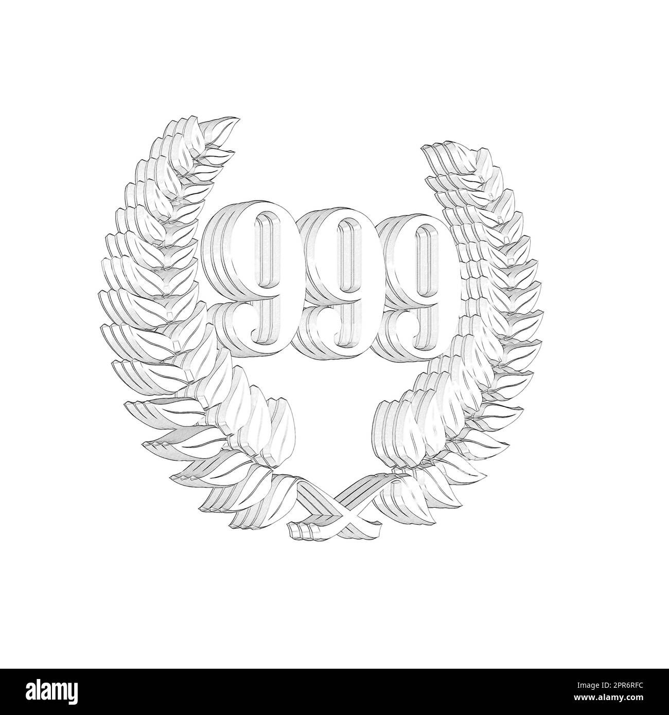 Number 999 with laurel wreath or honor wreath as a 3D-illustration, 3D-rendering Stock Photo