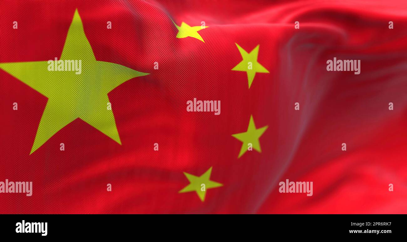 Close-up view of the Chinese national flag waving in the wind Stock Photo