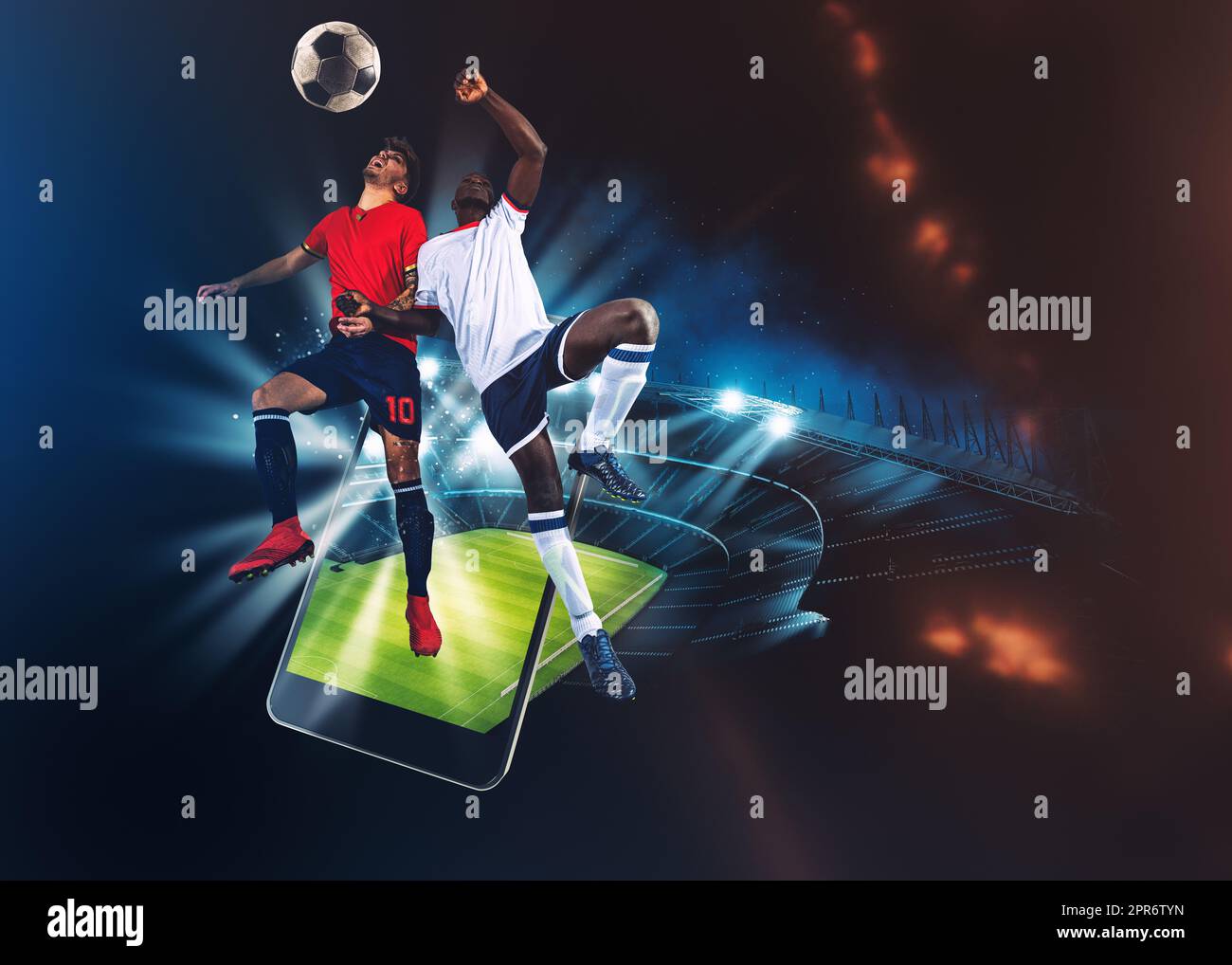 Watch a live sports event on your mobile device. Betting on football matches Stock Photo