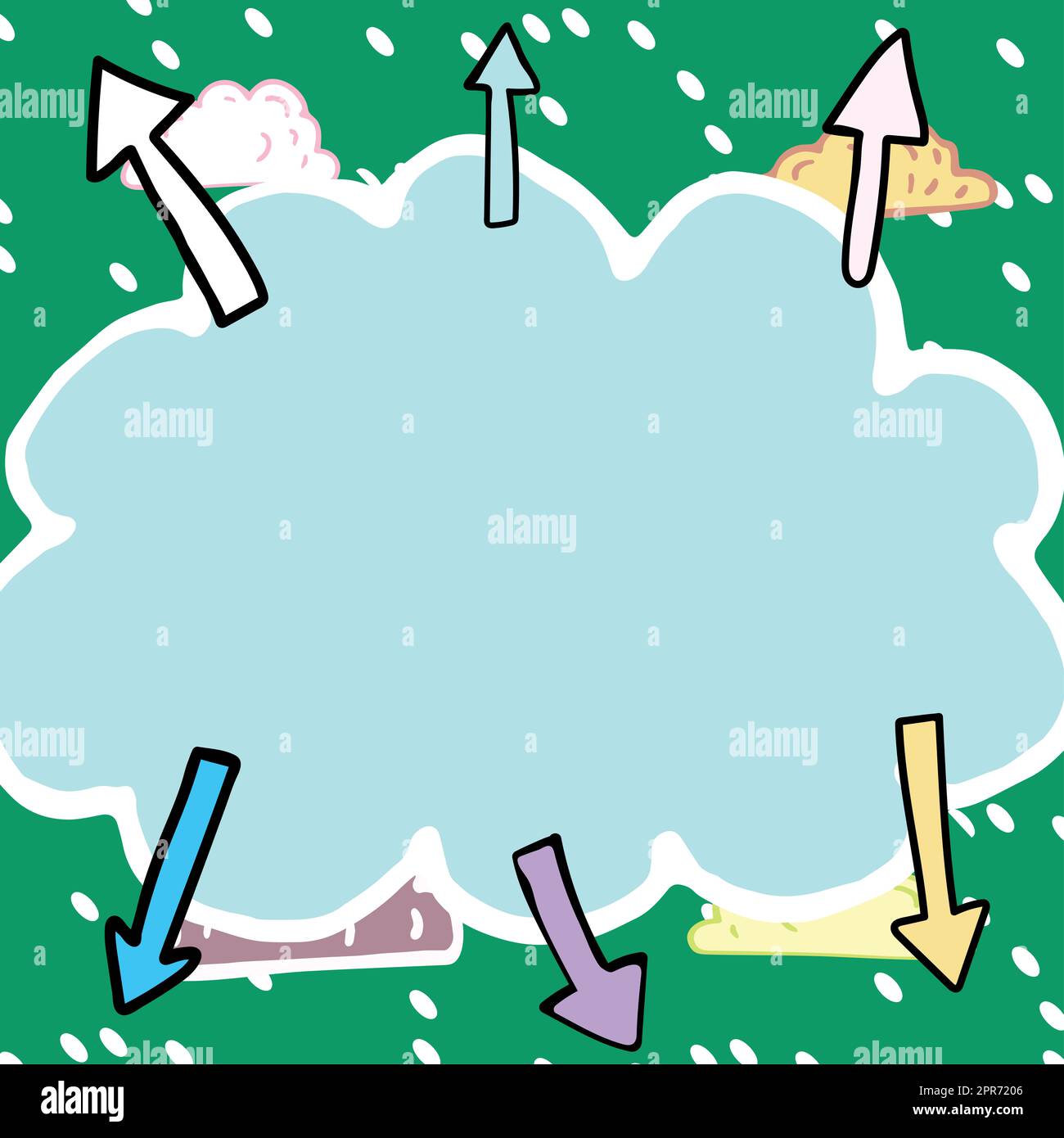Important Messages Written In Shape Of Cloud With Arrows Around. Crutial Informations Presented In Cloudy Form With Snow In Background. Recent Ideas Diplayed. Stock Photo