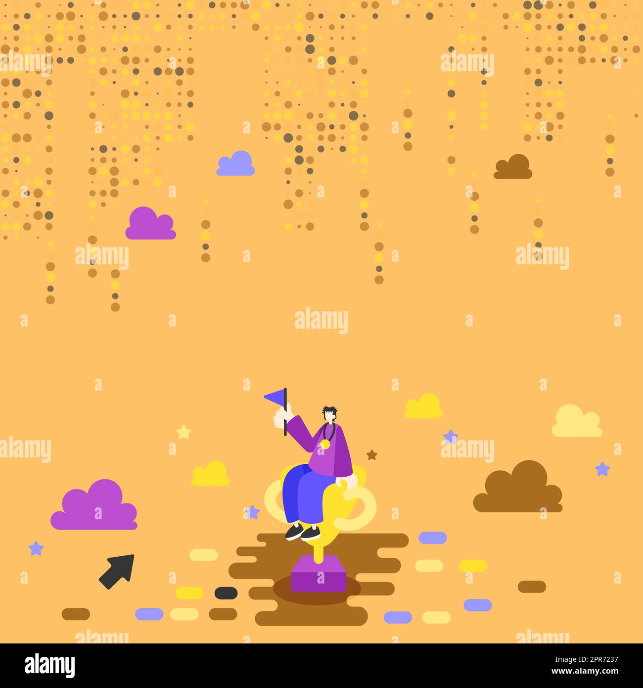 Man Sitting On His Trophy Celebrating Recent Success Over The Clouds