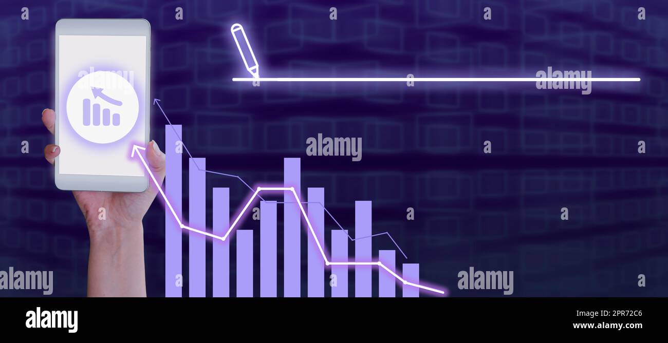 Businesswoman Hand Holding Smartphone Showing Digital Bar Graph With ...