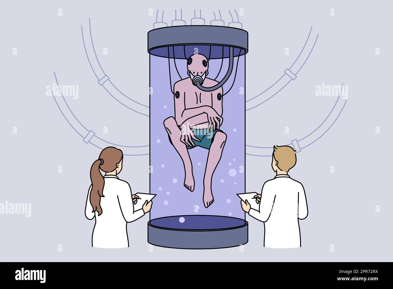 Scientist growing alien in incubator in laboratory. Medical researchers ...