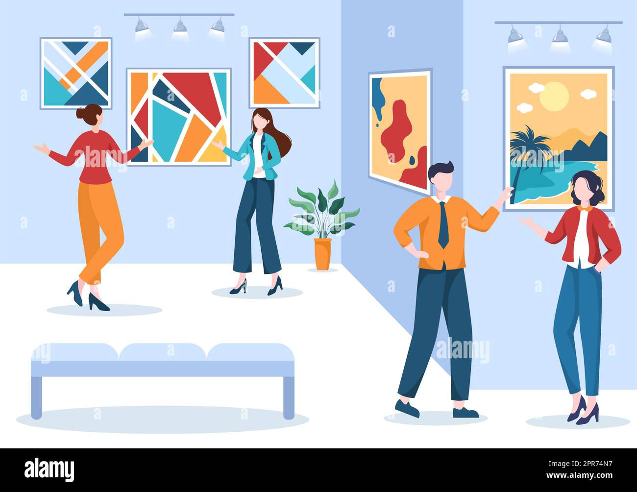 Art Gallery Museum Cartoon Illustration with Exhibition, Culture