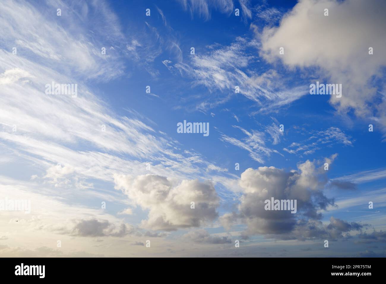 Bright clouds, blue sky on a beautiful summer afternoon. Cloudscape and ...