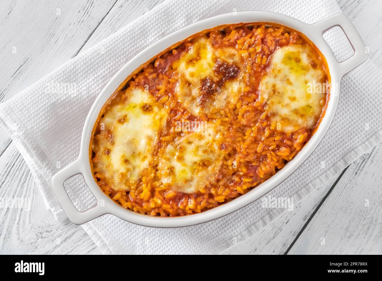 Tomato risotto with mozzarella Stock Photo Alamy