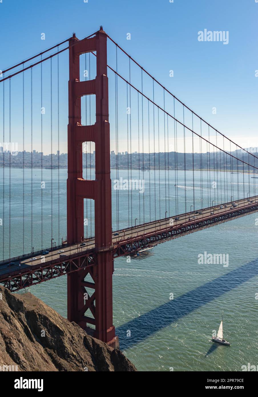 A picture of the Golden Gate Bridge Tower as seen from Battery Spencer