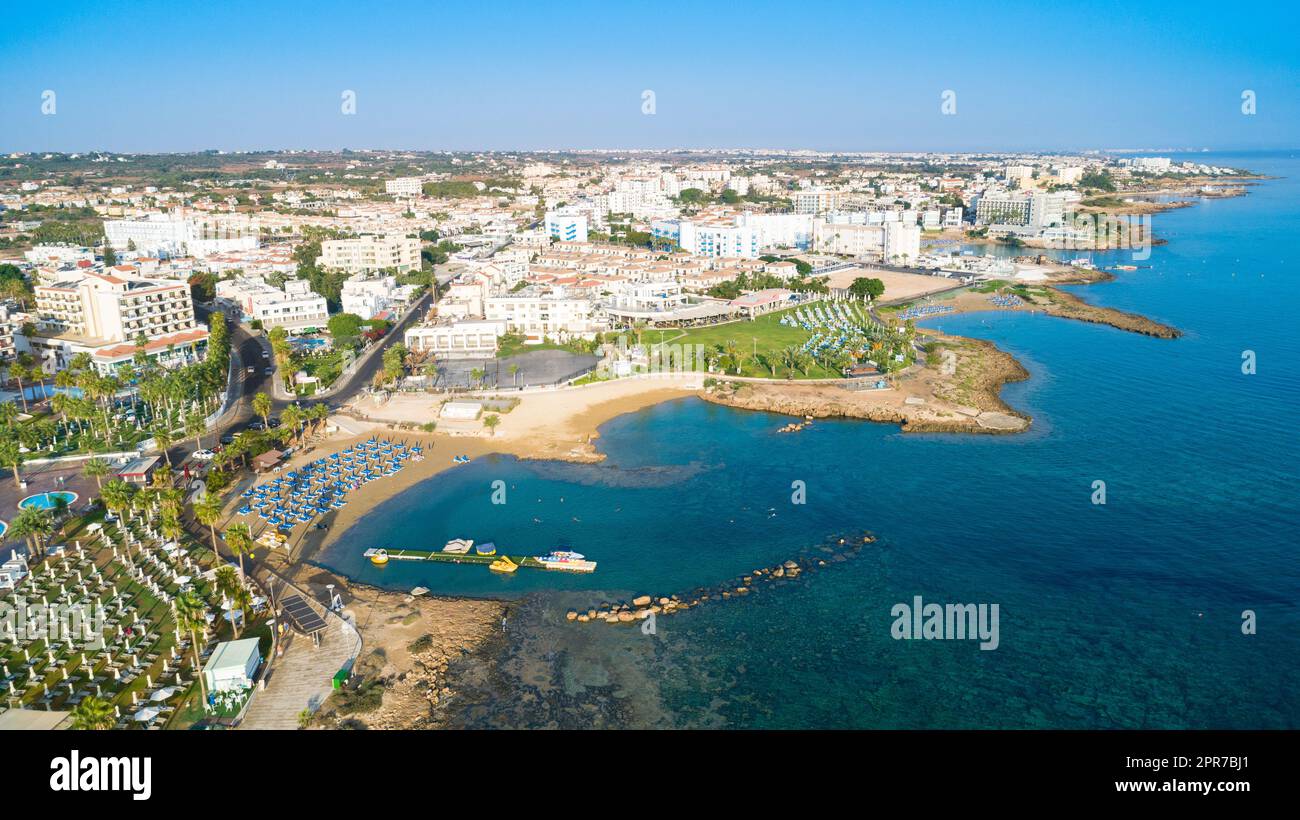 Aerial Pernera beach, Protaras, Cyprus Stock Photo