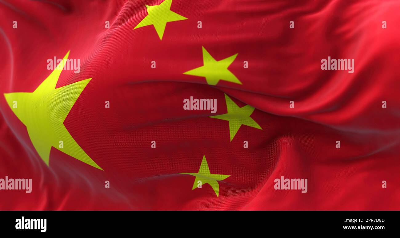 Close-up view of the Chinese national flag waving in the wind Stock Photo